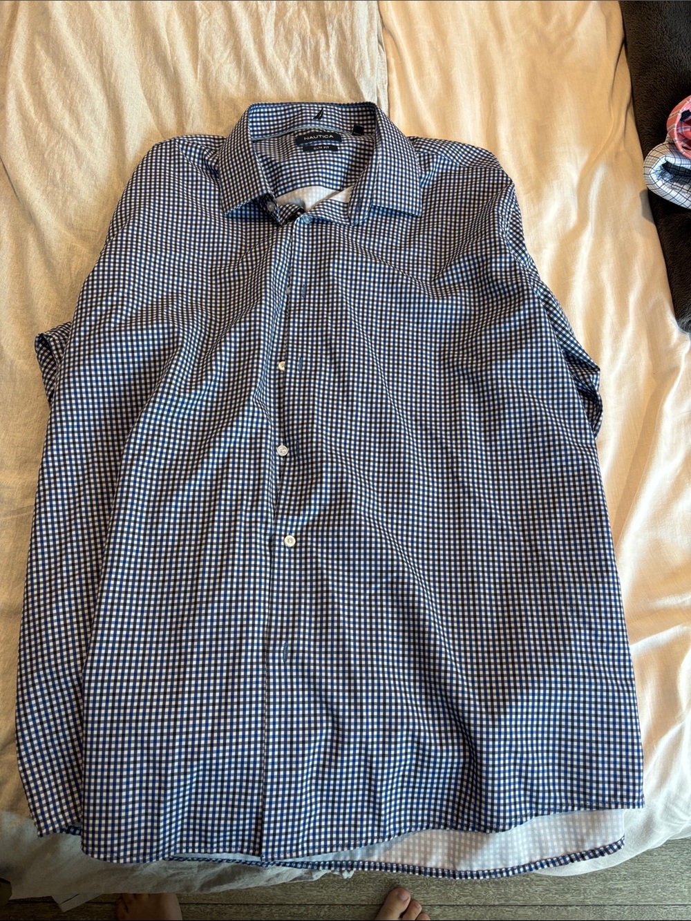 Nautica Navy and White Check Dress Shirt